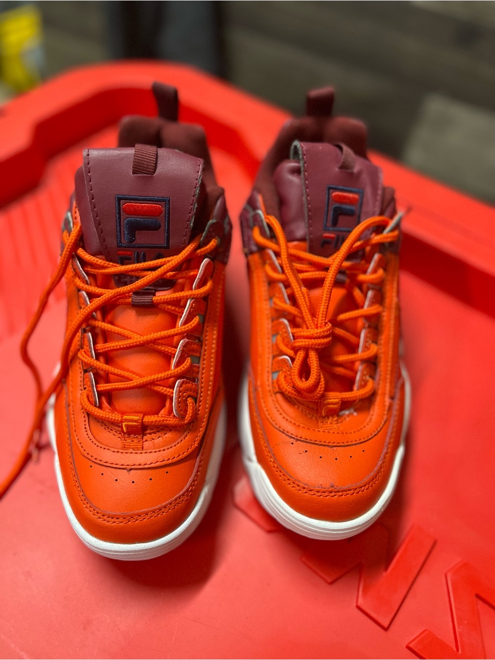 FILA Kids Orange and Burgundy Low-Top Lace-Up Sneakers
